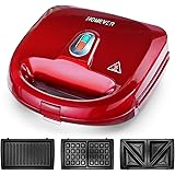 Sandwich Maker, HOMEVER 3-IN-1 Waffle Maker, Sandwich Grill with 3 Sets of Detachable Non-Stick Plate and LED Indicator Light