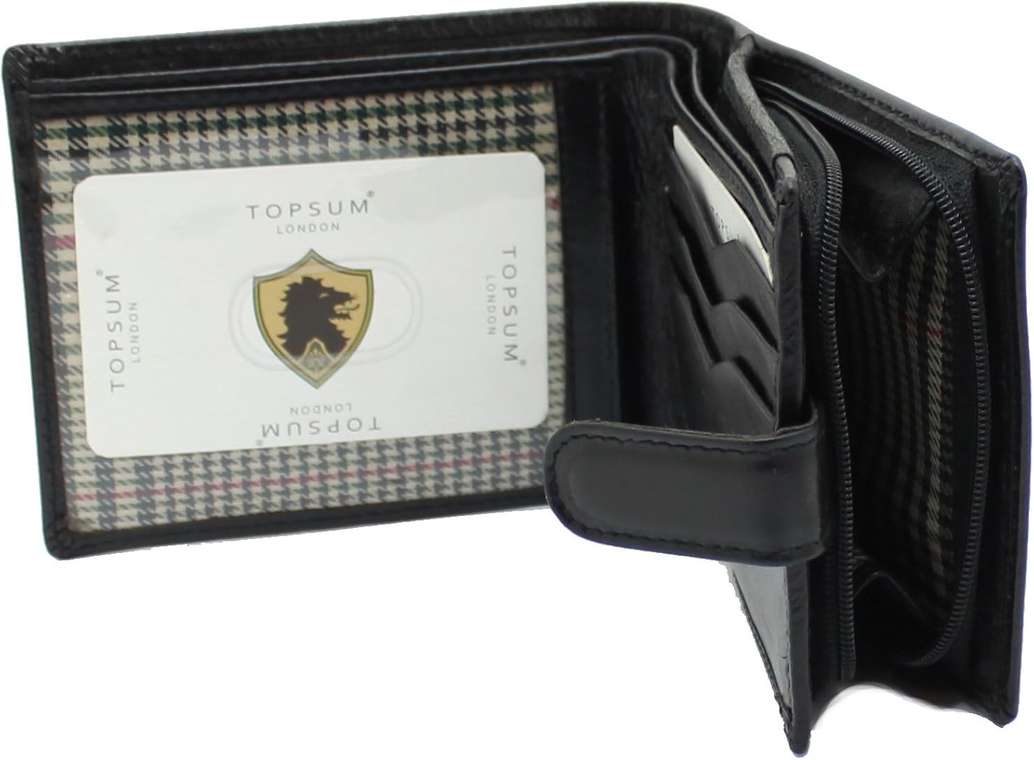 TOPSUM LONDON Mens RFID Blocking Genuine Leather Bifold Wallet with A Zipped Coin Pocket and ID Window 4011 Black - Image 4