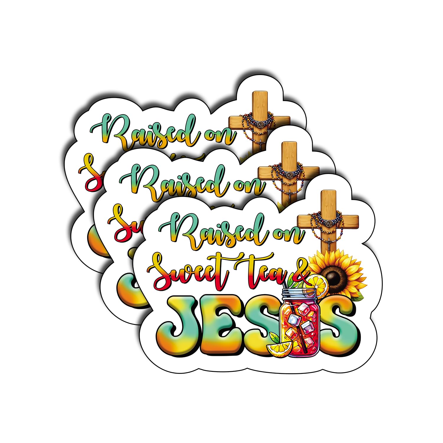 Photo 1 of (3Pcs) Raised On Sweet Tea & Jesus Sticker God Cristianos Christian Cross Bible Waterproof Vinyl Water Bottle Books Phones Laptops Gifts for Love Jesus Decals Decoration Stuff Gifts 3x2.5 Inch