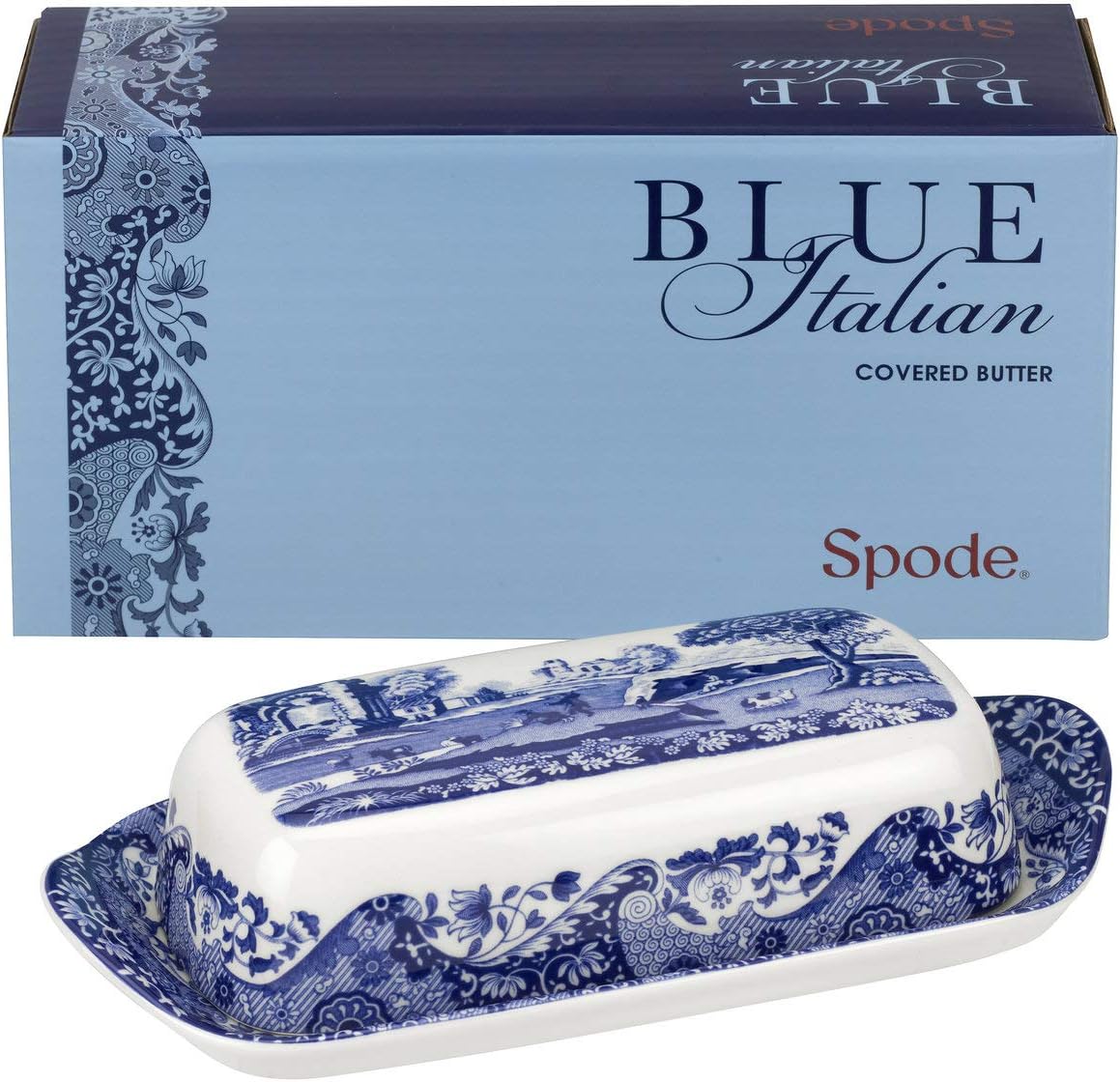 Spode x Blue Italian Porcelain Butter Dish with Lid, Elegant Design Featuring Signature Blue and White Oriental border - Image 5