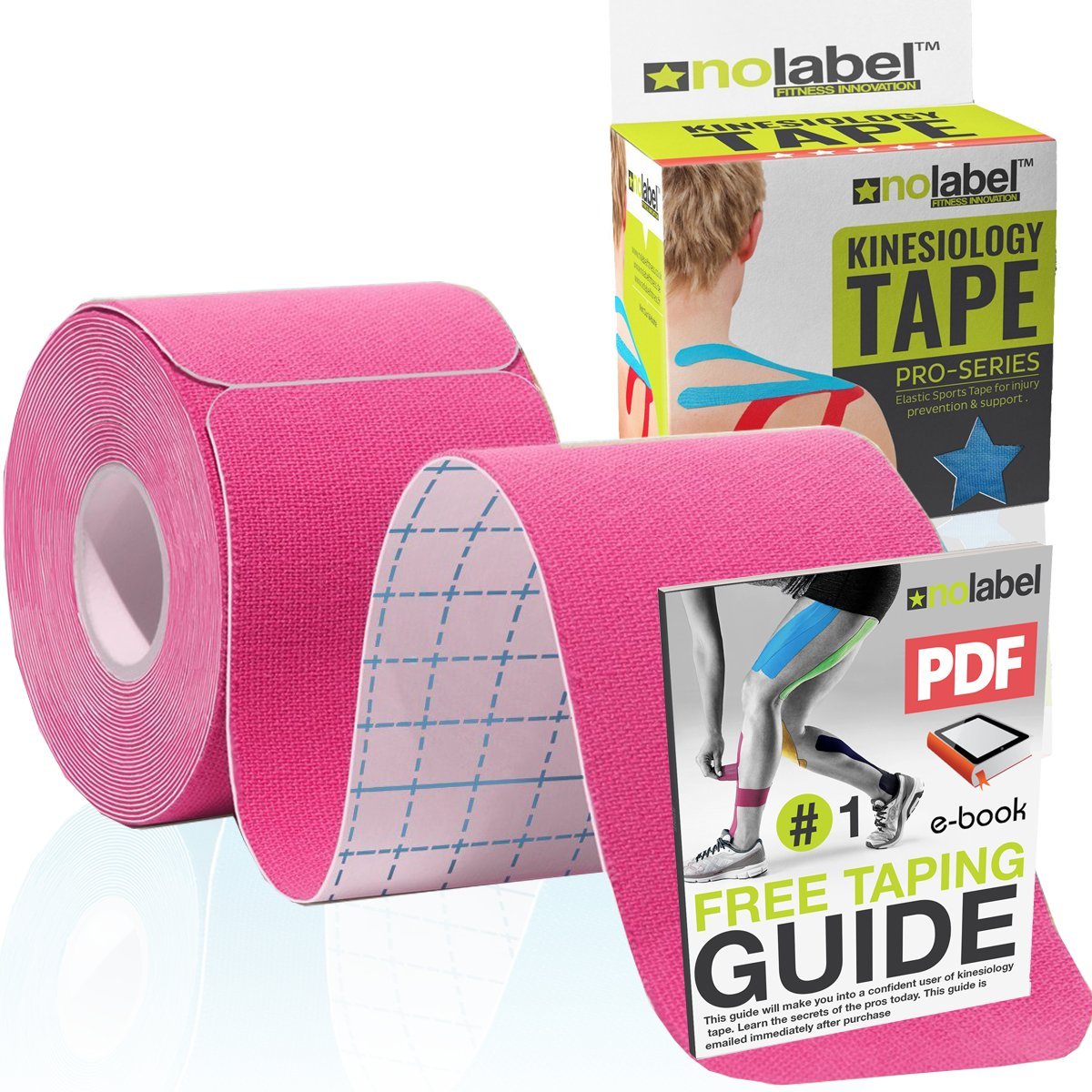 NO LABEL Pink Pre Cut Kinesiology Tape - 5m Roll Pre-Cut Pink Body Tape - Pink Sports Tape - Pink Medical Tape - Pink Physio Tape - Pink Muscle Tape For Muscle Recovery - Free PDF Ebook Taping Guide