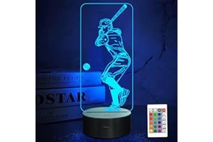 FULLOSUN Baseball 3D Night Light, Sport Gifts Bedside Lamp for Xmas Holiday Birthday Gifts for Baseball Fan with Remote Control 16 Colors Changing + 4 Changing Mode + Dim Function