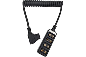 CHIKONI D-tap Male to 4 Port Female Splitter Power Cable Hub Connector Suitable for Anton Bauer V-Mount ARRI RED Camera TILTA Steadicam IDX Battery, Coiled Cable for D-Tap outputs, Length 40inch