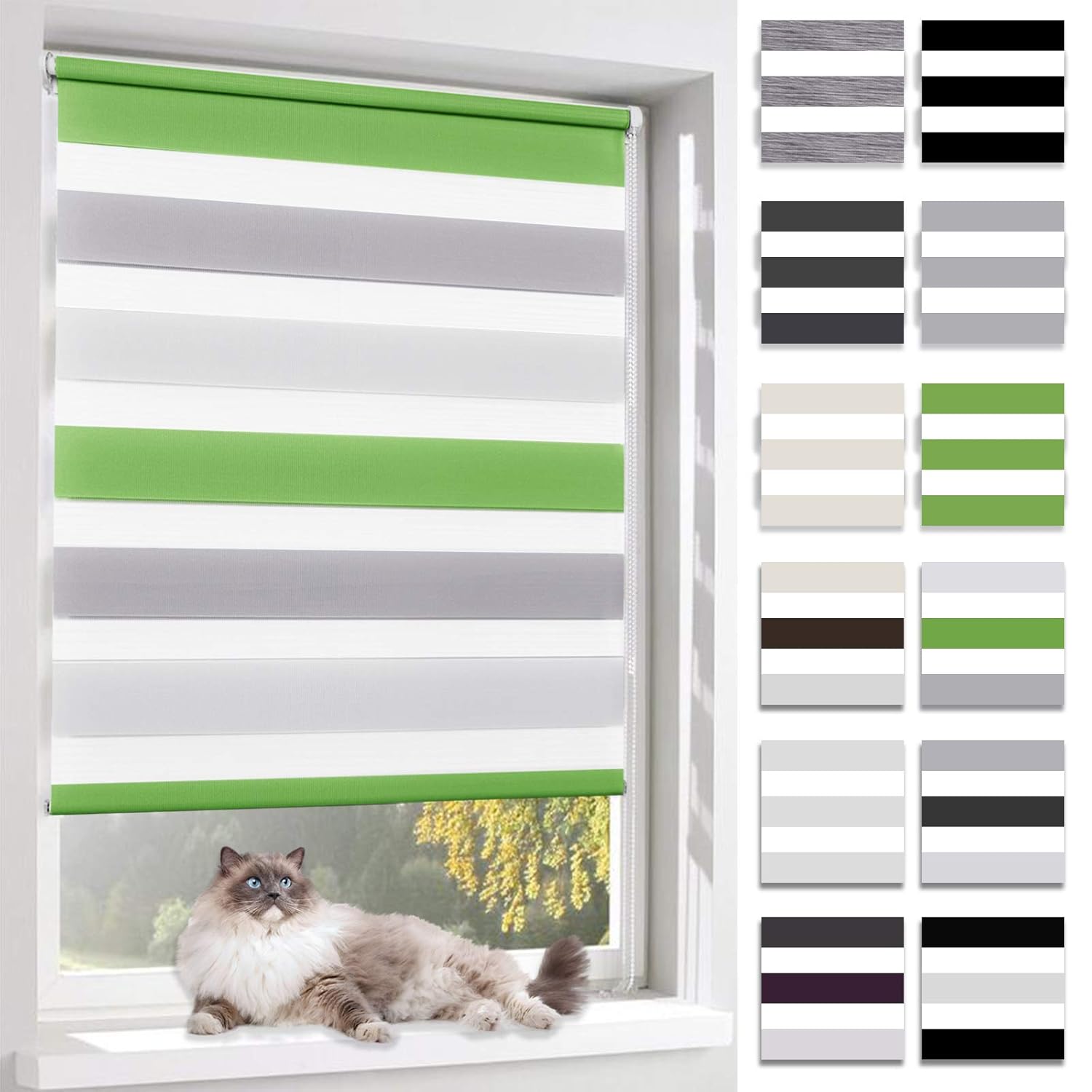 Zebra Roller Blinds 70 x 150cm WhiteGreyGreen Window Roller Blinds