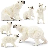 Toymany 6PCS Polar Bear Family Figurines Toy Realistic Arctic Animals Cub Cake