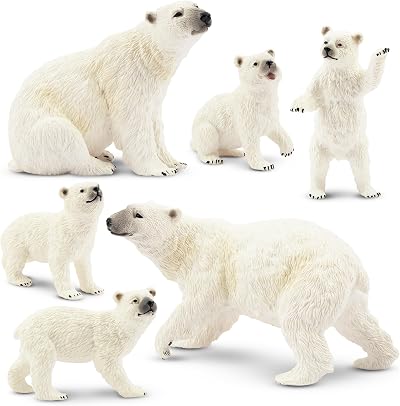 Toymany 6PCS Polar Bear Family Figurines Toy Realistic Arctic Animals Cub Cake