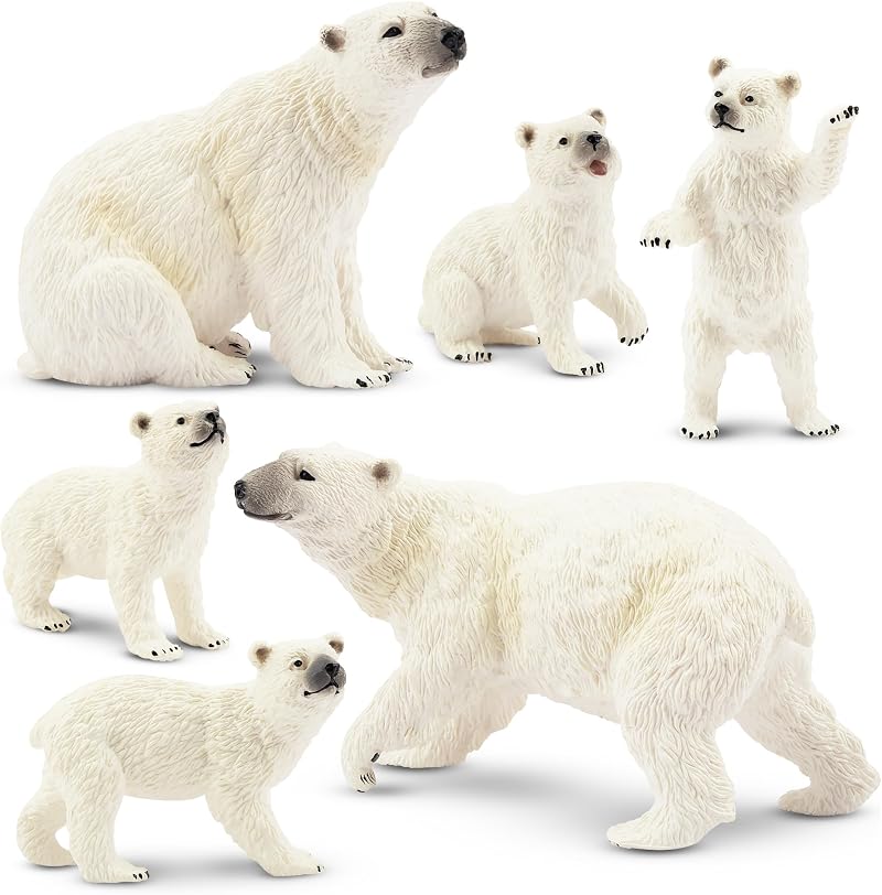 Toymany 6PCS Polar Bear Family Figurines Toy Realistic Arctic Animals Cub Cake