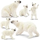 TOYMANY 6PCS Polar Bear Figurines Toy Set, Realistic Plastic Polar Animals Figures Family Set with Baby Arctic Bears, Educati