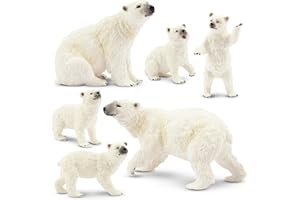 Toymany 6PCS Polar Bear Figurines Toy with Polar Bear Cub, 2-4" Realistic Plastic Arctic Animals Figures Family Set for Christmas Educational Toys Cake Toppers Birthday Gifts for Kids