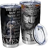 Equoza Christian Tumbler for Men,Jesus Christ Tumbler,The Devil Saw Me,Religious Gifts Travel Cup Coffee Mug Insulated Stainless Steel 20oz With Lid（Pack of 1）