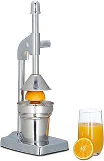 Relaxdays Hebel Saftpresse manuell, Fruchtpresse für Orangen, Zitruspresse HxBxT: 37 x 12 x 18 cm, silber