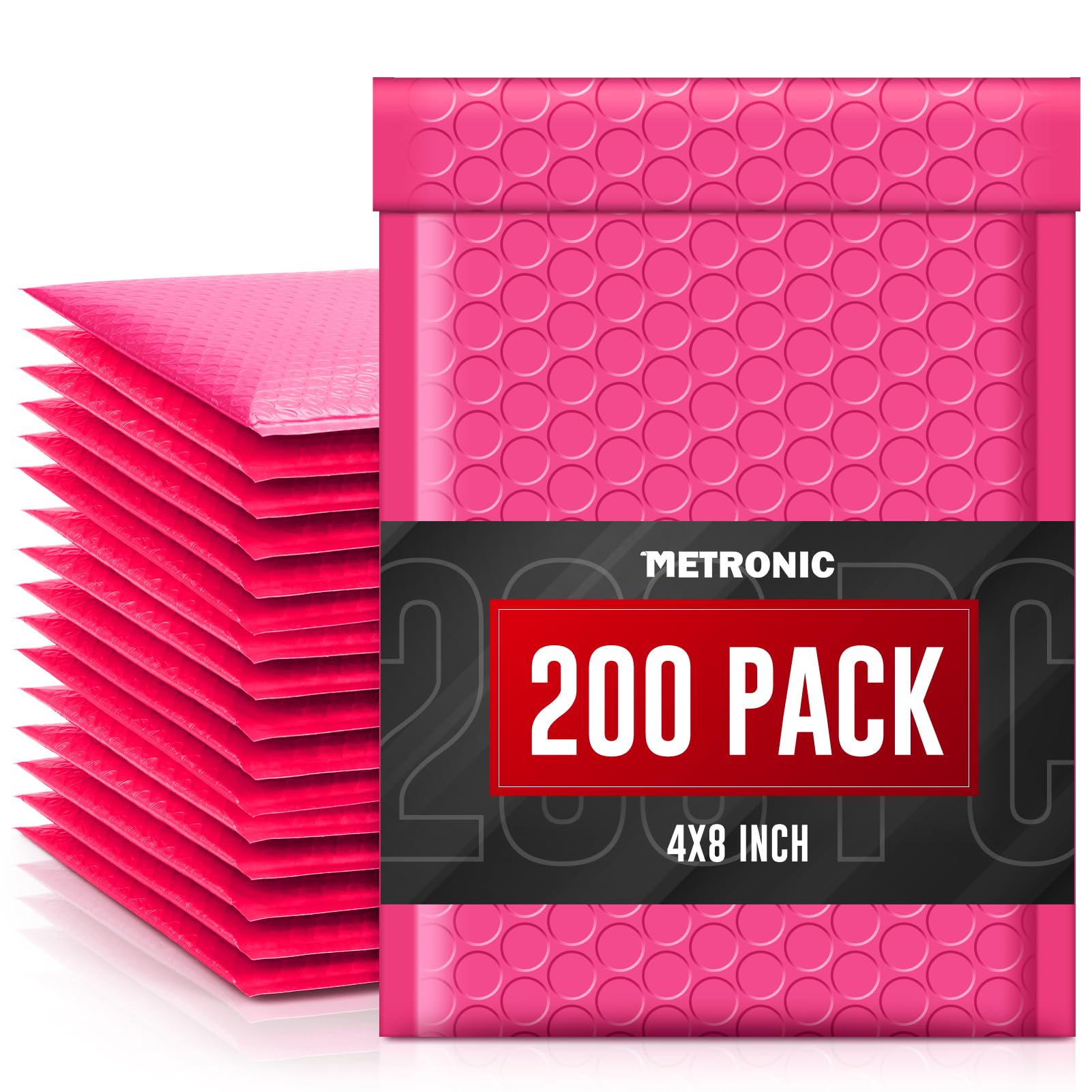 Photo 1 of METRONIC 4x8 Bubble Mailers 200Pack, Waterproof Pink Bubble Mailers, Self Seal Padded Envelopes for Small Business Packaging Supplies Padded Mailer Usable Size 4x7