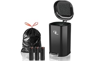 Meegood Dog Poop Trash Can Outsides, 18L/4.76 Gal Portable Waste Bin with Lid and Removable Inner Odor Control for Indoor Outdoor Dog Waste Station for Bathroom &Kitchen -45 Waste Bags