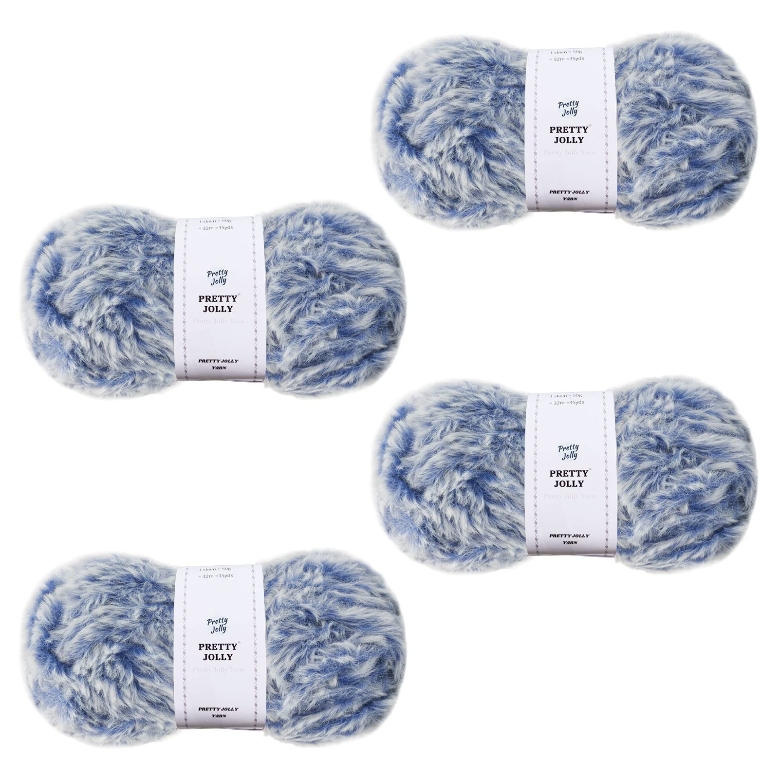 Pretty Jolly 4 Balls Faux Fur Yarn Super Soft Chunky Yarn Fluffy Yarn for Crochet Knitting Eyelash Yarn Polyester Yarn(Blue)