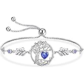 BELLNA S925 Sterling Silver Tree Of Life Birthstone Heart Charm Bracelet Gifts for Women Jewelry Anniversary Valentines Day Birthday Gifts Bracelets