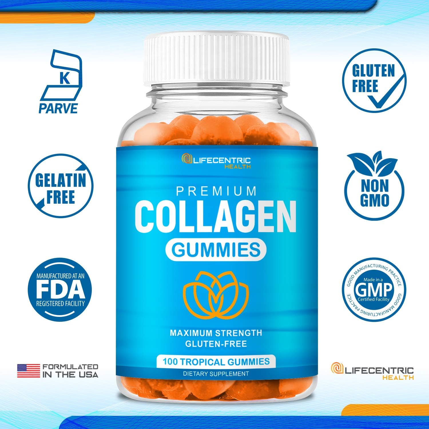 Collagen Gummies for Women & Men | Collagen Supplement for Joint Support Plus Strengthen Your Hair Skin & Nails | 100 Count Delicious Tropical Flavor Collagen Supplements for Women & Men: Health & Personal Care