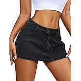 IWD Denim Mini Skirt for Women Low Waisted Jean Micro Skort with Shorts Stretch Casual Jean Skirt