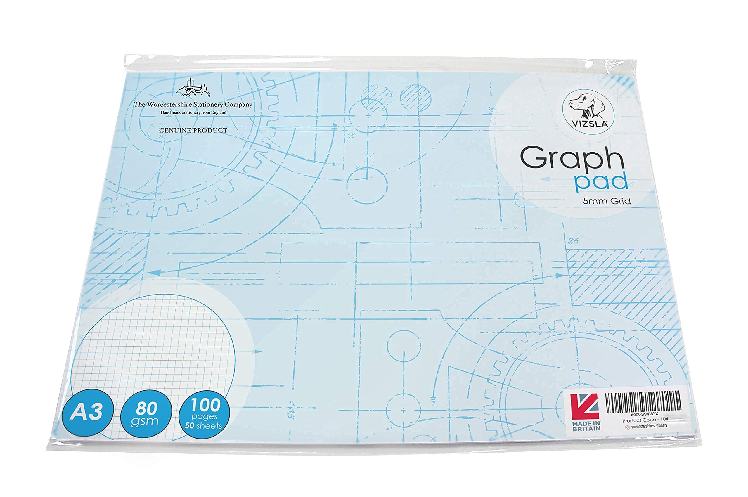 Vizsla, A3 graph pad, 5mm grid, 50 sheets (100 pages), printed both sides