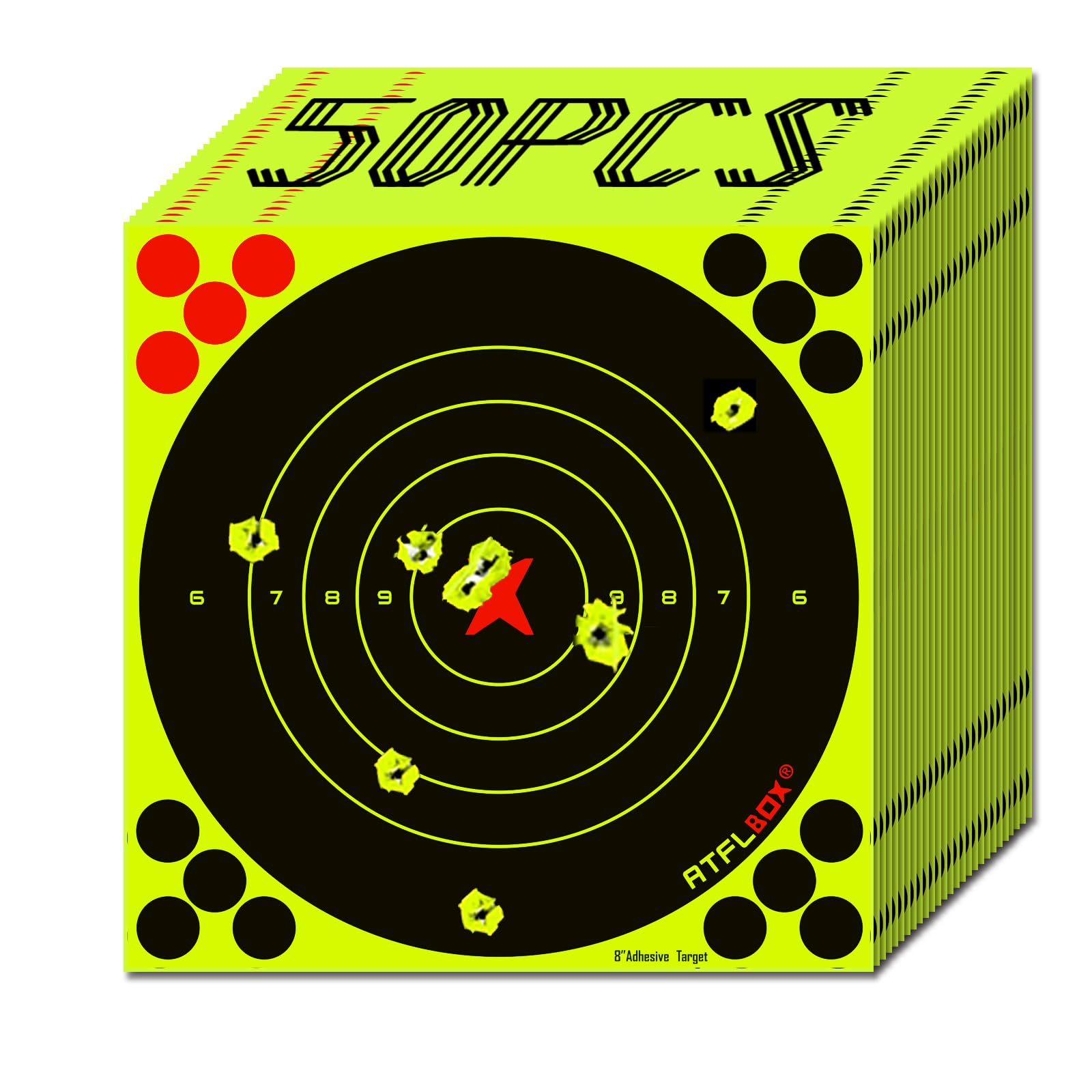 Photo 1 of ATFLBOX 8 Inch Splatter Adhesive Bullseye Fluorescent Yellow Shooting Target Stickers, Shooting Outdoor and Indoor Ranges, Rective for Handguns, Rifle, Pistol, Pellet Guns, Airsoft, BB Guns (50 Pack)