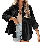 TICIFEN Womens Corduroy Shirts Long Sleeve Button Down Blouses Cute Peplum Babydoll Tunic Dress Shirts Loose Jacket Shackets