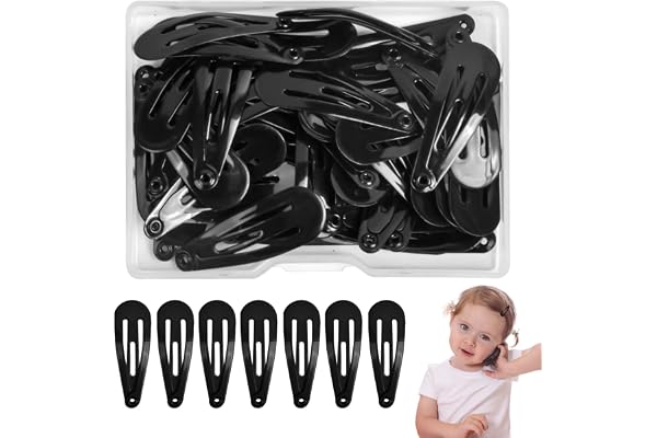 Tibapla 50 Pcs 1.2Inch Snap Hair Clips, Non-Slip Metal Barrettes Hairpins, Black Mini Cute Hairclips for Kids Baby Toddler Gi