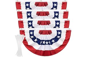 ADISHER 4 Pack USA Pleated Fan Flag,1.5 X 3 FT American Flag Bunting with Zip Ties, Memorial Day Patriotic Half Fan Banner Flag Decoration, Independence Day 4th of July Outdoor/Indoor Decor