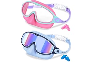 Keary 2 Pack Kids Swim Goggles with Nose Cover for 3-12 Anti-UV Anti-Fog Pool Water Swimming Goggles Boys Girls Youth Toddler