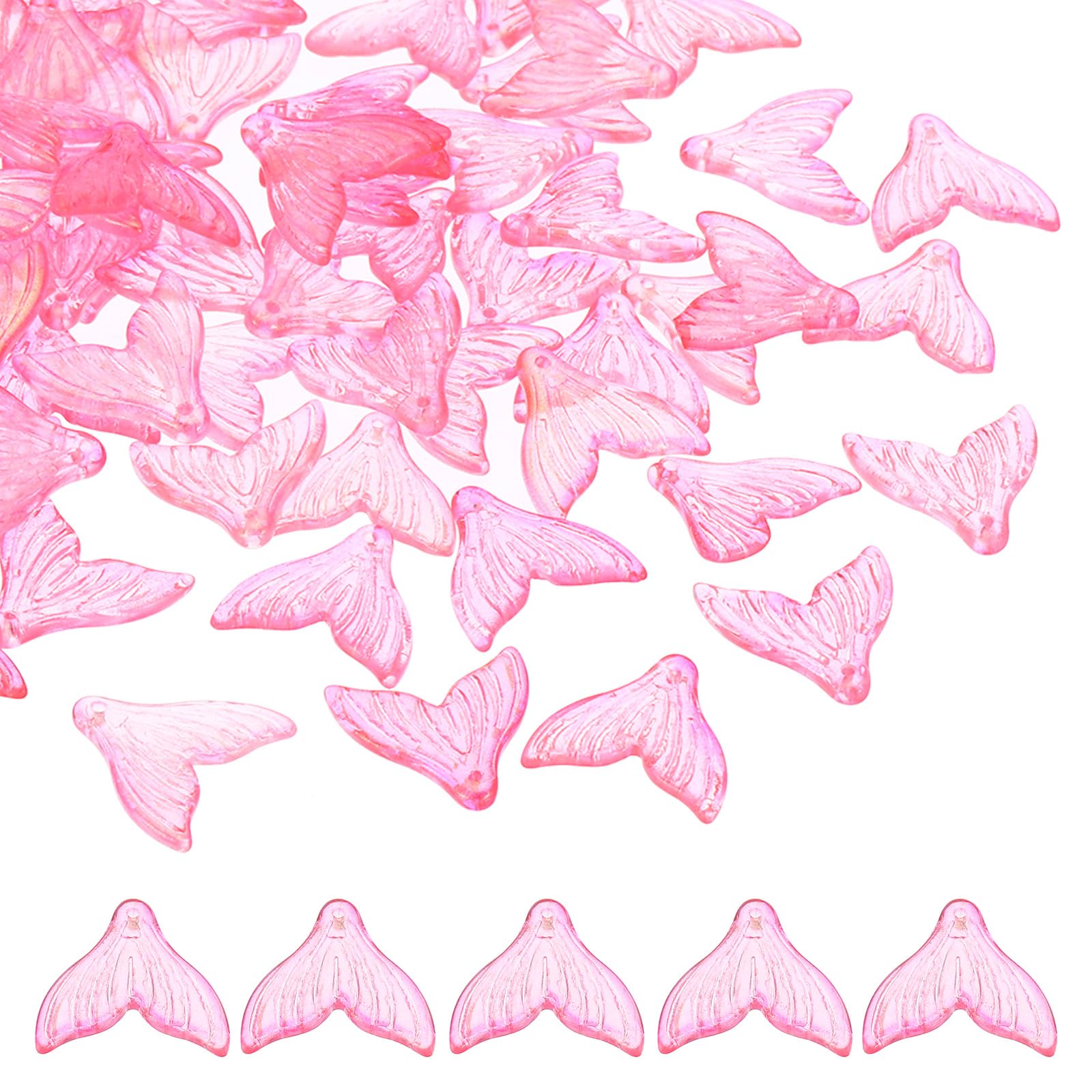 PATIKIL Fish Tail Crystal Glass Beads, 100 Pack Fish Bead Handcrafted Glass Spacer Bead for Jewelry Making Bracelet Earring, Pink