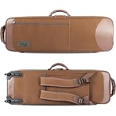 Omebaige Case for Bb/F Tenor Trombone with F Attachment,Wheeled Backpack | 1200D nylon trombone case with ABS reinforced frame, memory foam velvet interior, wheels, backpack straps,storage pocket.