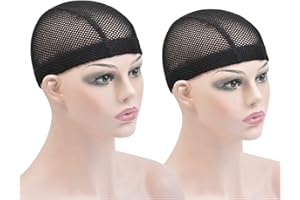 2 Pcs Black Spandex Mesh Dome Wig Cap Elastic Crochet Braid Wig Caps for Making Wig (Black M)