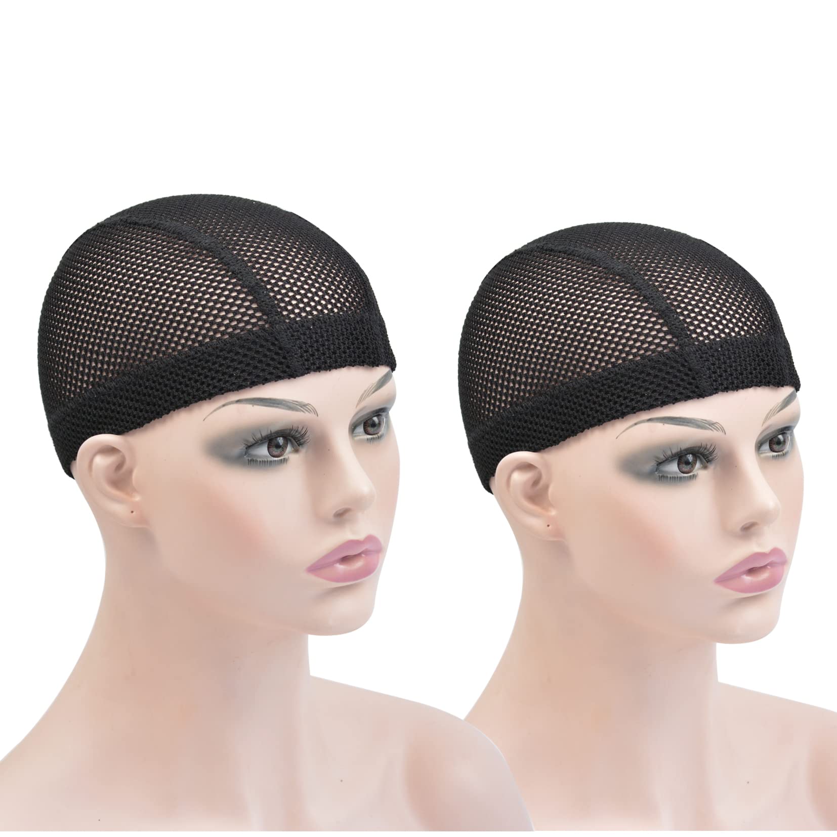 Photo 1 of 2 Pcs Black Mesh Dome Wig Cap Elastic Crochet Braid Wig Caps for Making Wig (Black L)