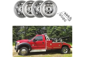 CITYHOT 4pcs 19.5inch Hubcaps Fit for Ford 1999-2002 F450 F550 Super Duty, Polished Stainless Steel Dually Wheel Simulators, Bolt On 8-Lug 5-Hand Holes Wheel Cover with Installation Tools C19F8