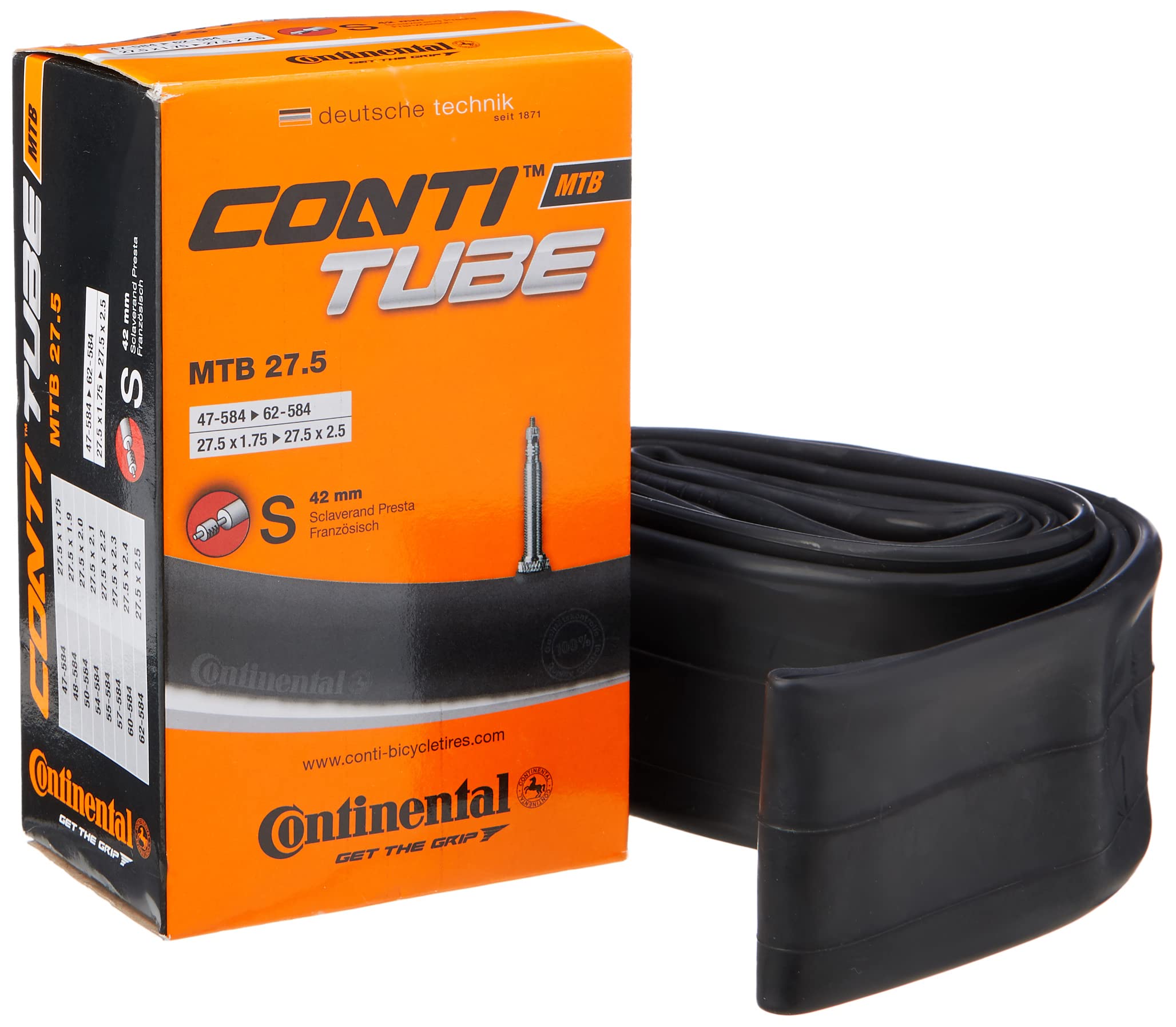 Continental MTB 27.5" hose, 2 pieces, SV valve, 42 mm, 47-584 - 62-584 (27.5x 1.75-27.5x 2.5) 0182311, Black