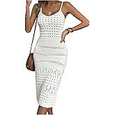 GORGLITTER Women's Boho Crochet Dresses Summer Vacation Knit Hollow Out Sleeveless Seashell Wedding Guest Dresses
