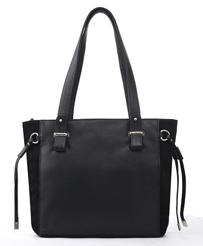 LEADERACHI Womens Leather Suede Shoulder Tote Bag (Black)