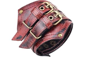 Fusamk Punk Rock Belt Buckle Wristband Wide Leather Arm Cuff Bracelet