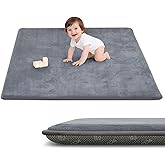 ACOMOPACK 1.3" Thick Baby Play Mat for Floor 50x50"-Memory Foam Water-Repellent Playpen Mat for Tummy Time,Non-Slip Soft Velvet Nursery Rug for Kids,Toddlers,Infants Crawling（Grey）
