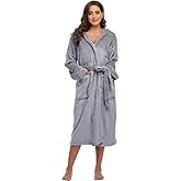 Super Shopping-zone Women's Plush Hooded Bathrobe Winter Warm Robes Soft Fleece Long Robe Luxury Dressing Gown