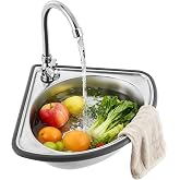 Small Corner Sink Wall/Countertop Mounted Single Bowl Sink Hand Basin Sink | Stainless Steel|360&deg; Rotating Faucet|Drain Inlet Pipe|Space-Saving|Easy Maintenance|For Garage Laundry Restaurant Kitchen