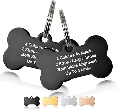 Padding Paws Personalised Engraved Dog Tag ID Tag Black Bone L