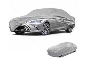 Partuto Waterproof All-Weather Universal Car Cover with Right Side Zipper & Mirror Pocket, 190T-PU Silver Tone Fits for Sedan