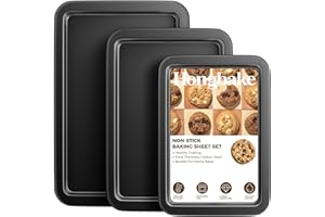 HONGBAKE Baking Sheet Pan Set, Cookie Sheet for Oven, Nonstick Bakeware Sets with Wider Grips, 3 Pack Half/Jelly Roll/Quarter Baking Tray, Premium, Dishwasher Safe - Dark Grey