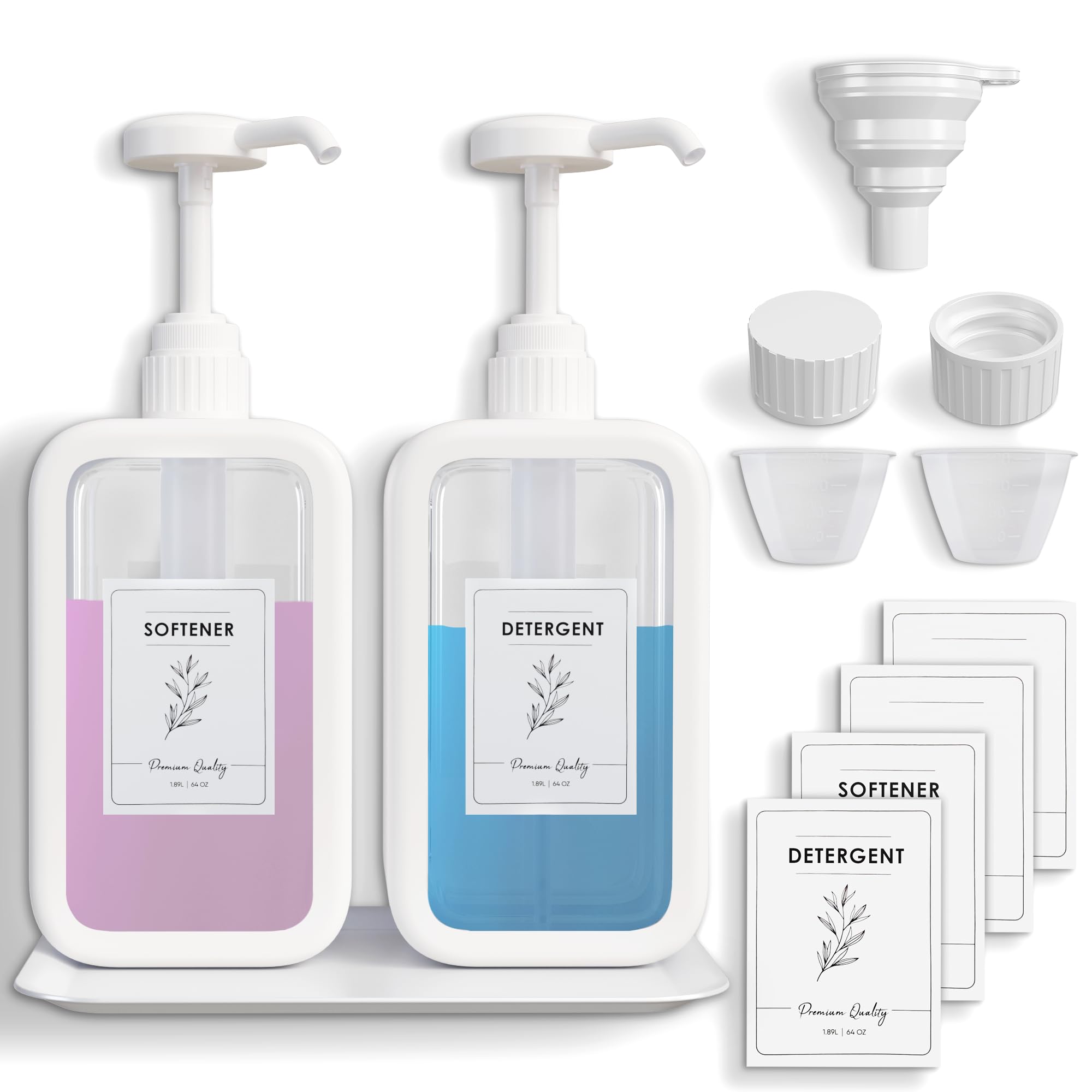 Photo 1 of Cleaniverse Liquid Laundry Detergent Dispenser - 64oz Plastic Laundry Detergent Containers w/Labels, Funnel, & More - High Volume Laundry Detergent Pump Dispenser & Softener Storage for Laundry Room