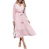 PRETTYGARDEN Women's Floral Boho Dress Fall Long Sleeve Wrap V Neck Ruffle Flowy Maxi Spring Wedding Guest Vacation Dresses