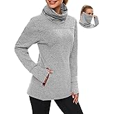 Soneven Women's Running Fleece Sweatshirts Cowl Neck Pullover Long sleeve Shirt with Thumb Holes and Neck Gaiter Face Mask