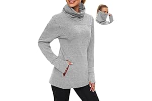 Soneven Women's Running Fleece Sweatshirts Cowl Neck Pullover Long sleeve Shirt with Thumb Holes and Neck Gaiter Face Mask