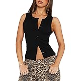 Women Button Down Tank Tops Ribbed Button Up Open Front Sleeveless Shirts Going Out Tops Slim Fit Cami Shirts