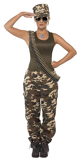 Khaki Camo-Kostüm Damen enthält Leibchen und Hose, Small