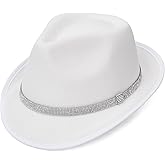 FADACHY Fedora Hats for Women & Men Trendy Short Brim Felt Hat with Rhinestone Belt Trilby Panama Dress Hat