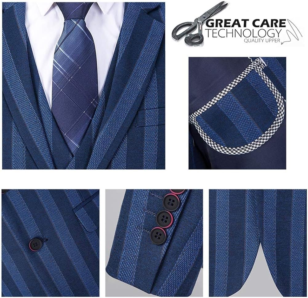 Mens 3 Piece Suit Formal Pinstripe Slim Fit Notched Lapel Dress Blazer Vest Trousers Set at  Men’s Clothing store